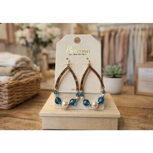 Pomina Gold Turqouise Pearl Beaded Earrings New